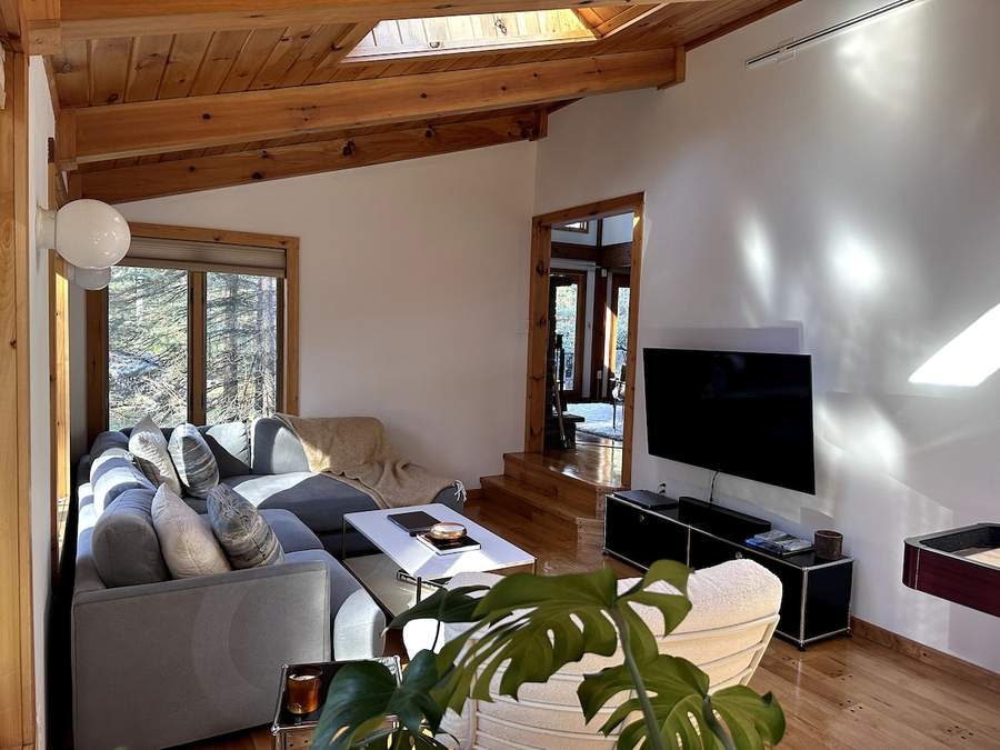 Living spaces with forest views at Lofty Cabin