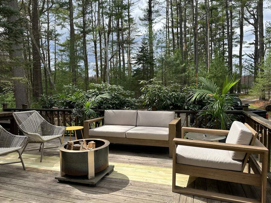 Forest-facing deck at Lofty Cabin